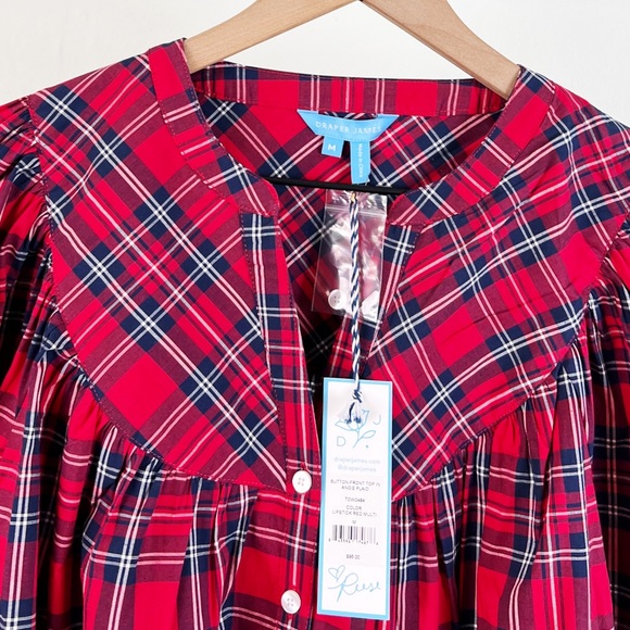 NWT Draper James Angie Plaid Popover Cotton Top Red - Picture 5 of 7